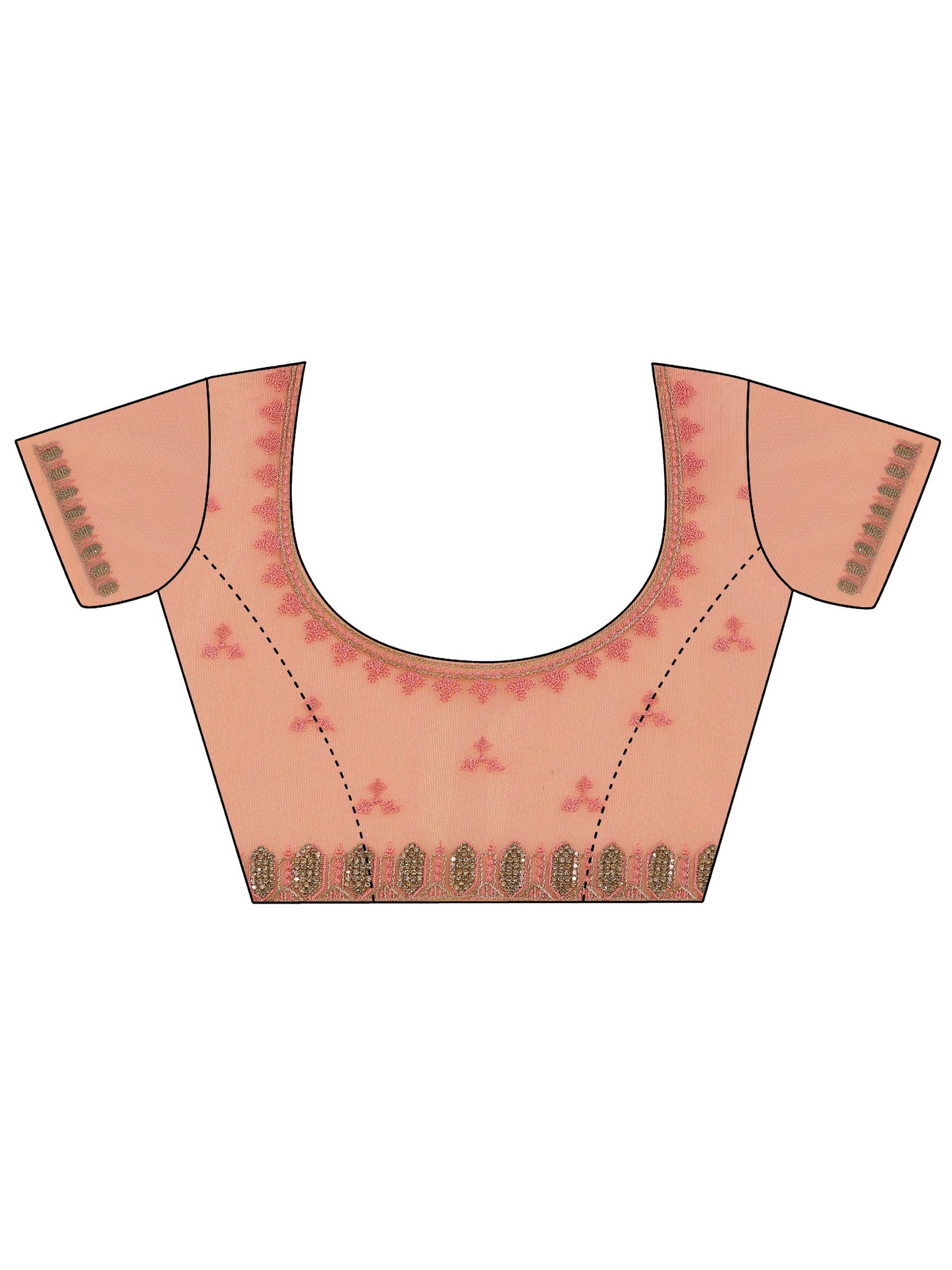 Coral Embroidered Net Silk Saree With Unstitched Blouse Piece