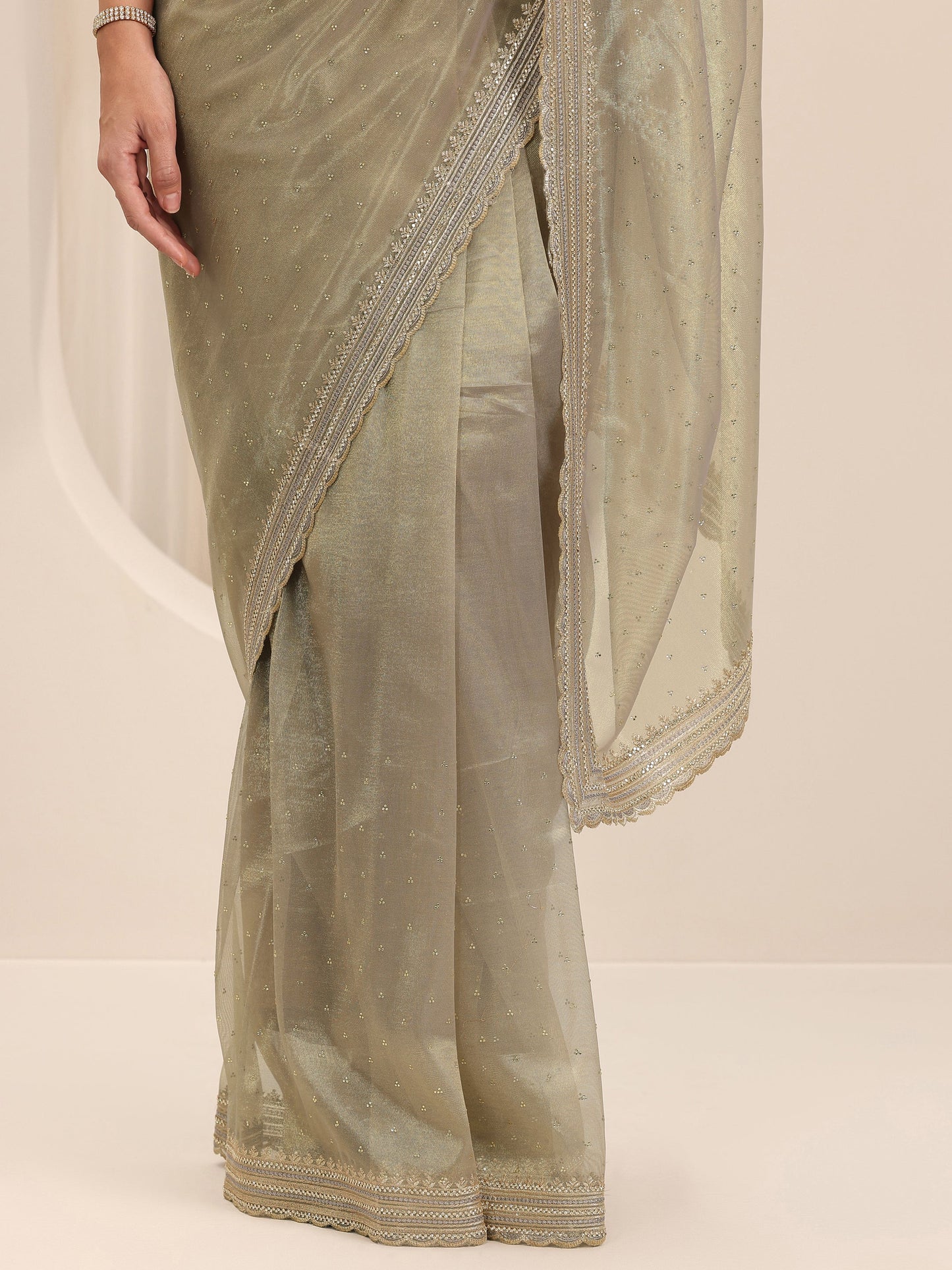 Grey Embroidered Net Silk Saree With Unstitched Blouse Piece