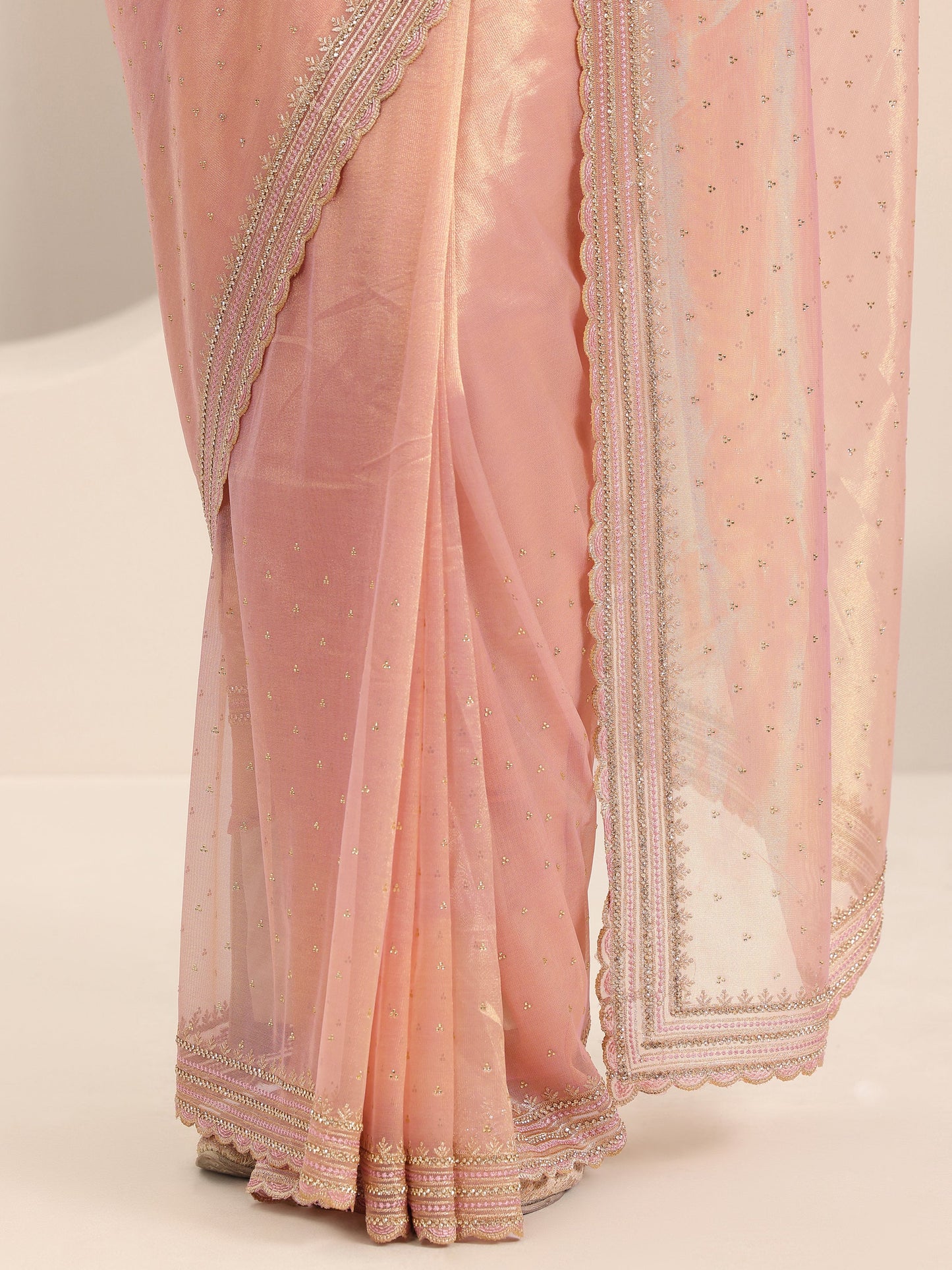 Pink Embroidered Net Silk Saree With Unstitched Blouse Piece