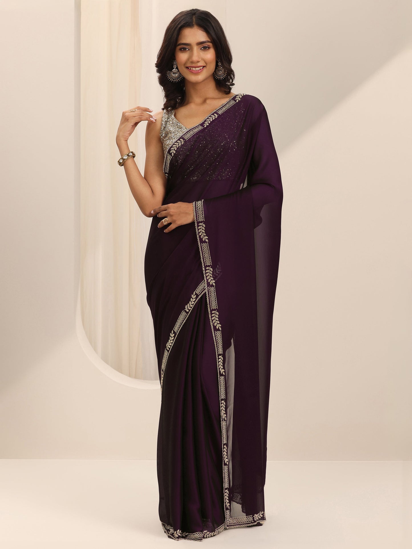 Burgundy Solid Satin Saree With Unstitched Blouse Piece