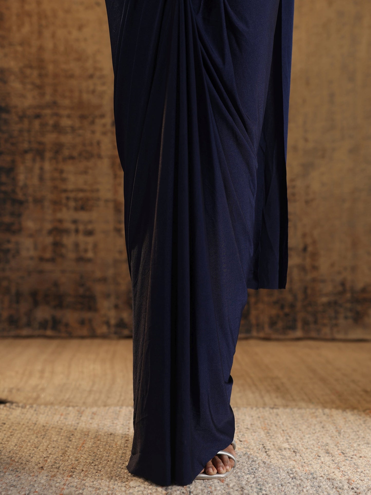 Libas Art Navy Blue Embellished Nylon Ready to Wear Saree