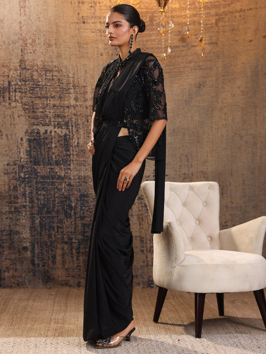 Libas Art Black Embellished Nylon Ready to Wear Saree