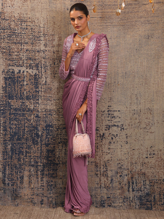 Libas Art Peach Solid Nylon Ready to Wear Saree