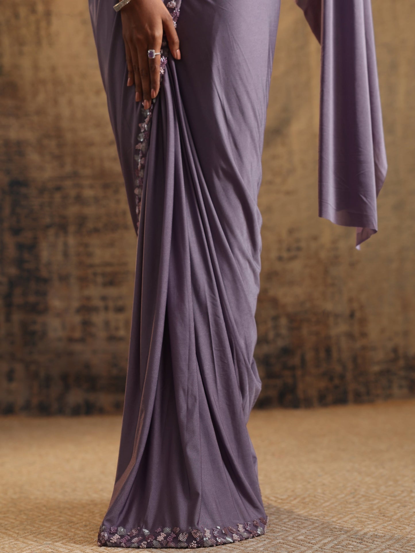 Libas Art Lavender Solid Nylon Ready to Wear Saree