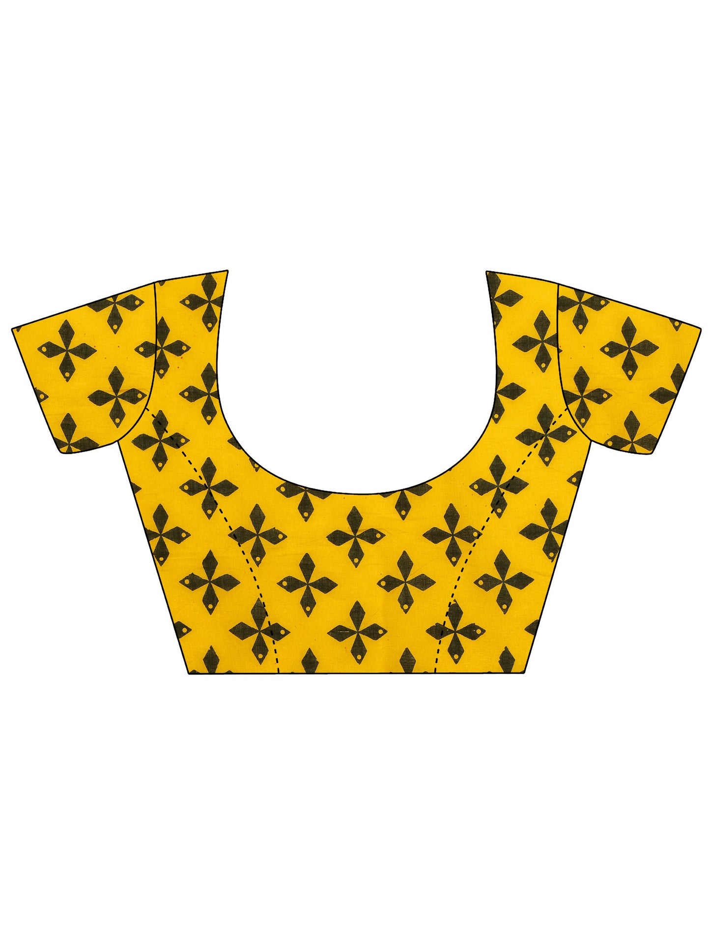 Yellow Printed Cotton Saree With Unstitched Blouse Piece