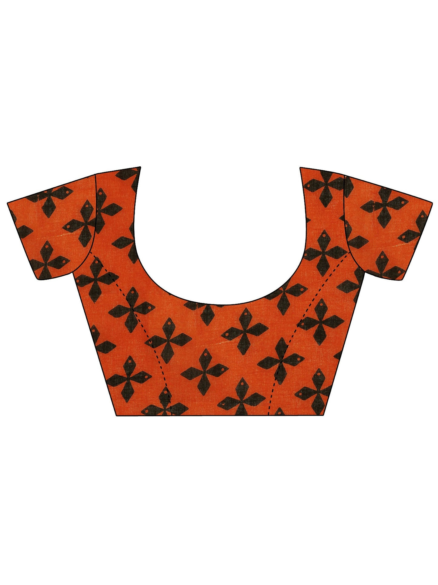 Orange Printed Cotton Saree With Unstitched Blouse Piece