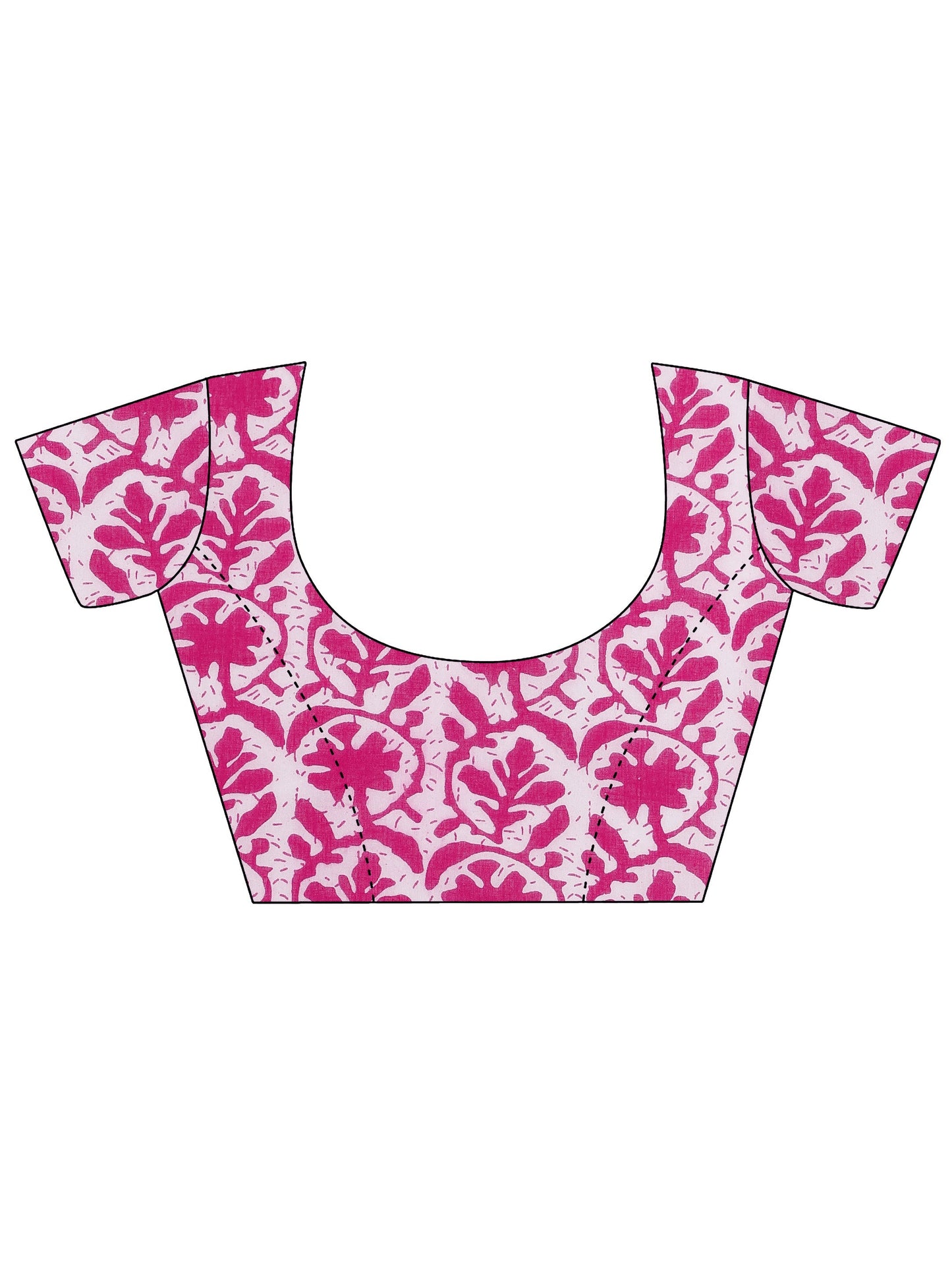 Pink Printed Cotton Saree With Unstitched Blouse Piece