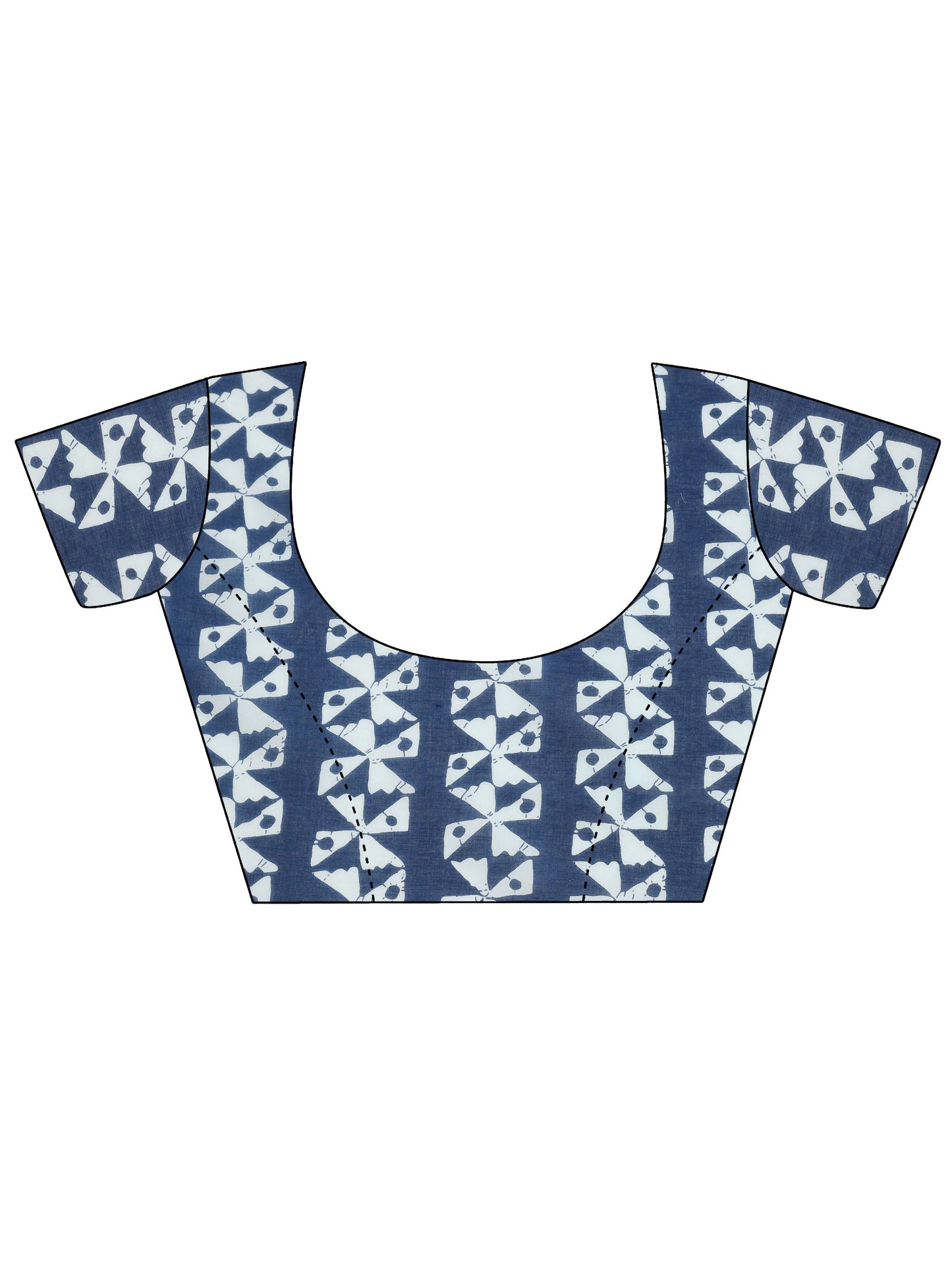 Navy Blue Printed Cotton Saree With Unstitched Blouse Piece