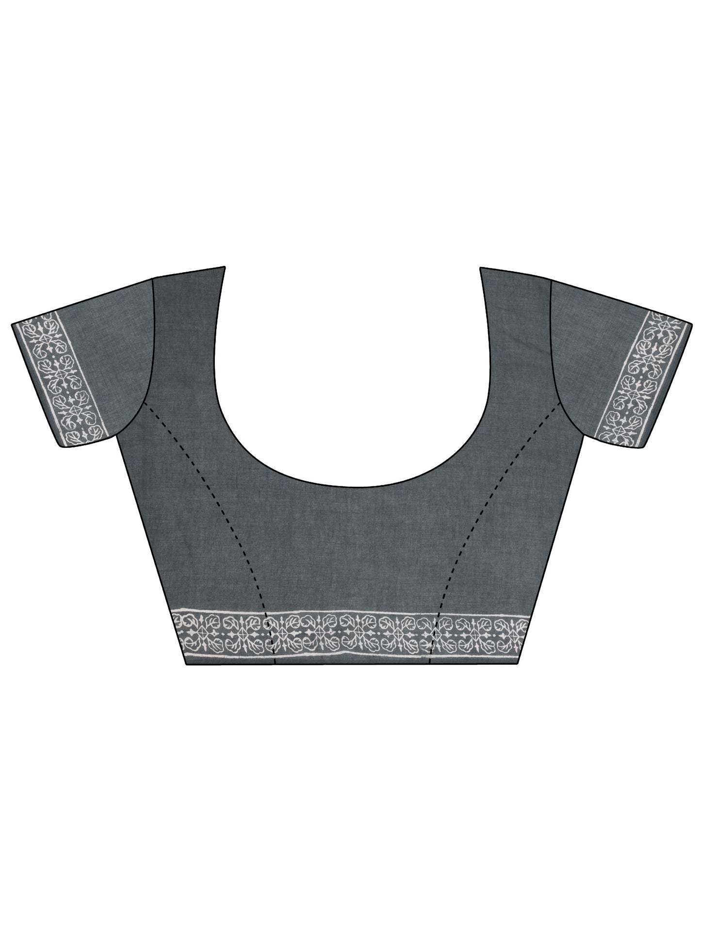 Grey Printed Cotton Saree With Unstitched Blouse Piece