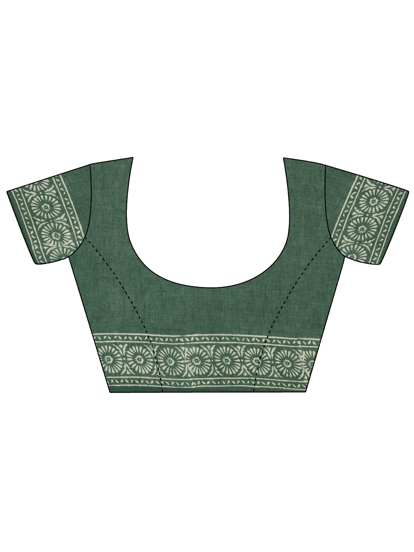 Green Printed Cotton Saree With Unstitched Blouse Piece