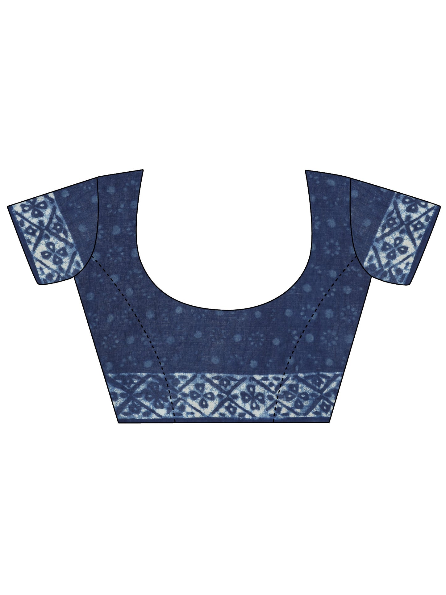 Blue Printed Cotton Saree With Unstitched Blouse Piece