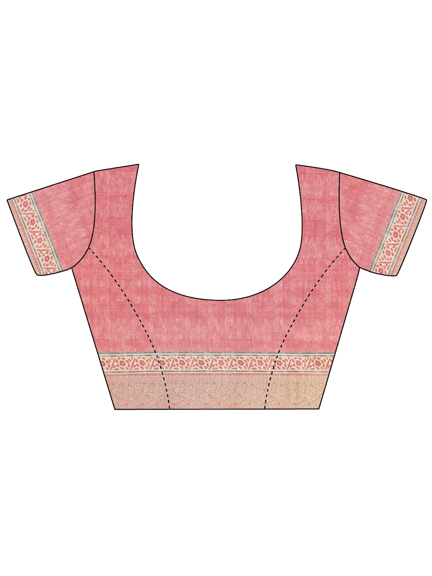 Peach Printed Silk Blend Saree With Unstitched Blouse Piece