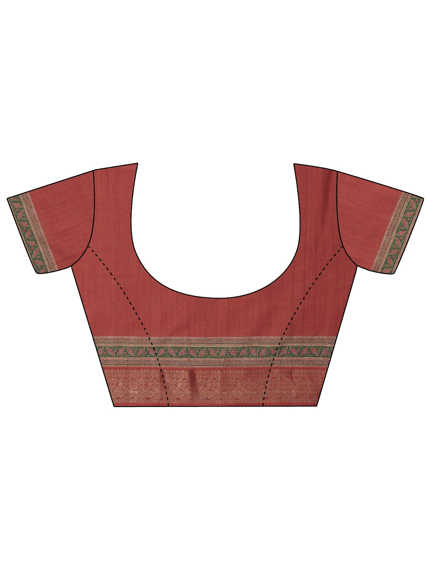 Rust Printed Silk Blend Saree With Unstitched Blouse Piece