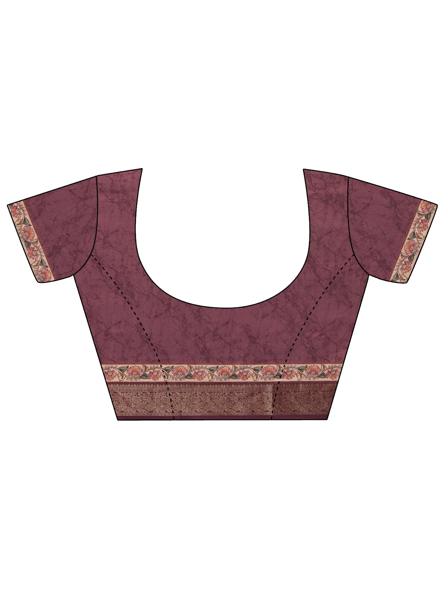 Burgundy Printed Silk Blend Saree With Unstitched Blouse Piece