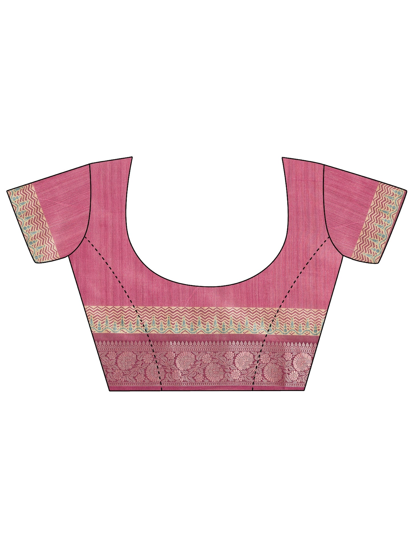 Pink Printed Silk Blend Saree With Unstitched Blouse Piece