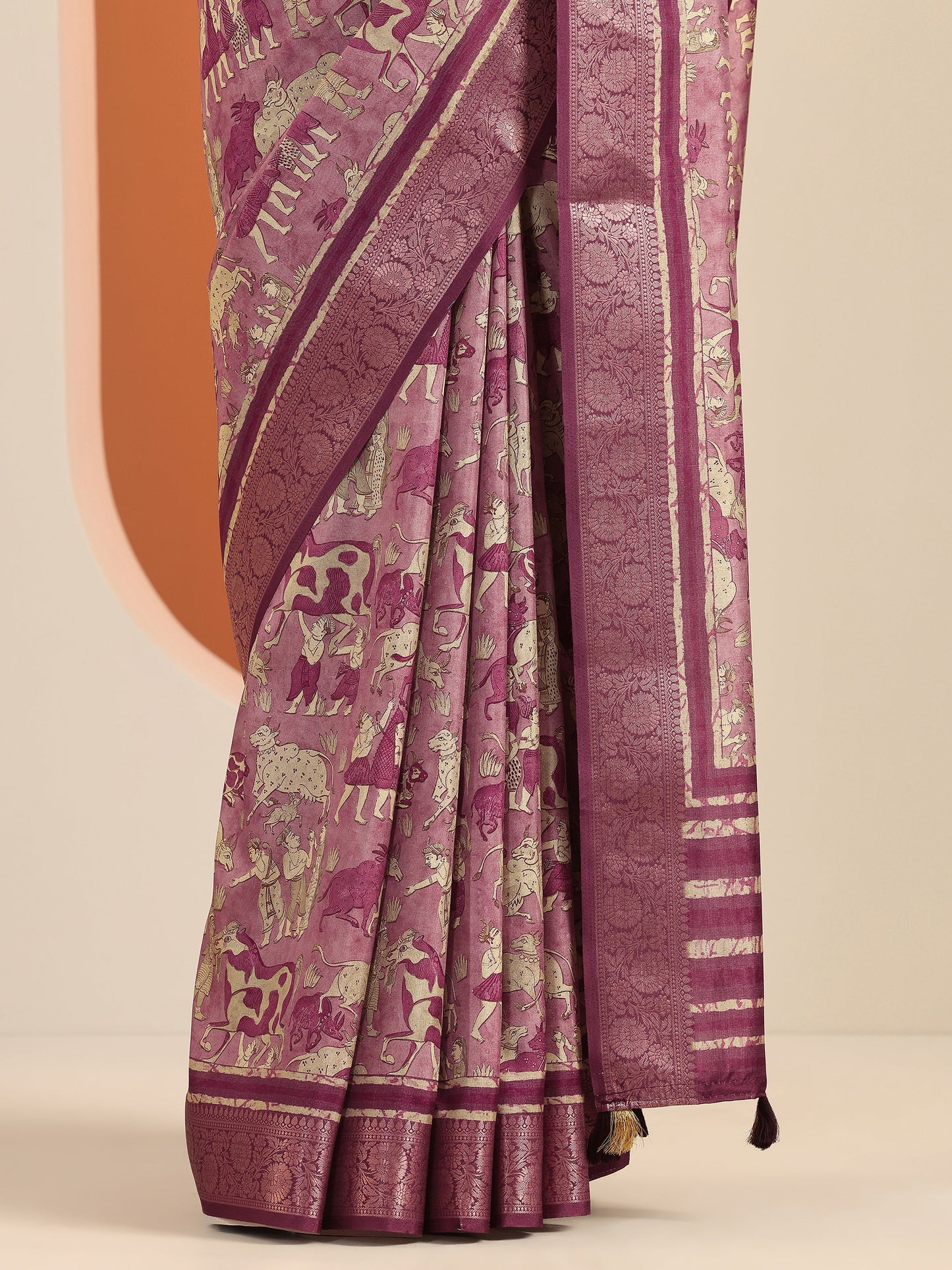 Mauve Printed Silk Blend Saree With Unstitched Blouse Piece