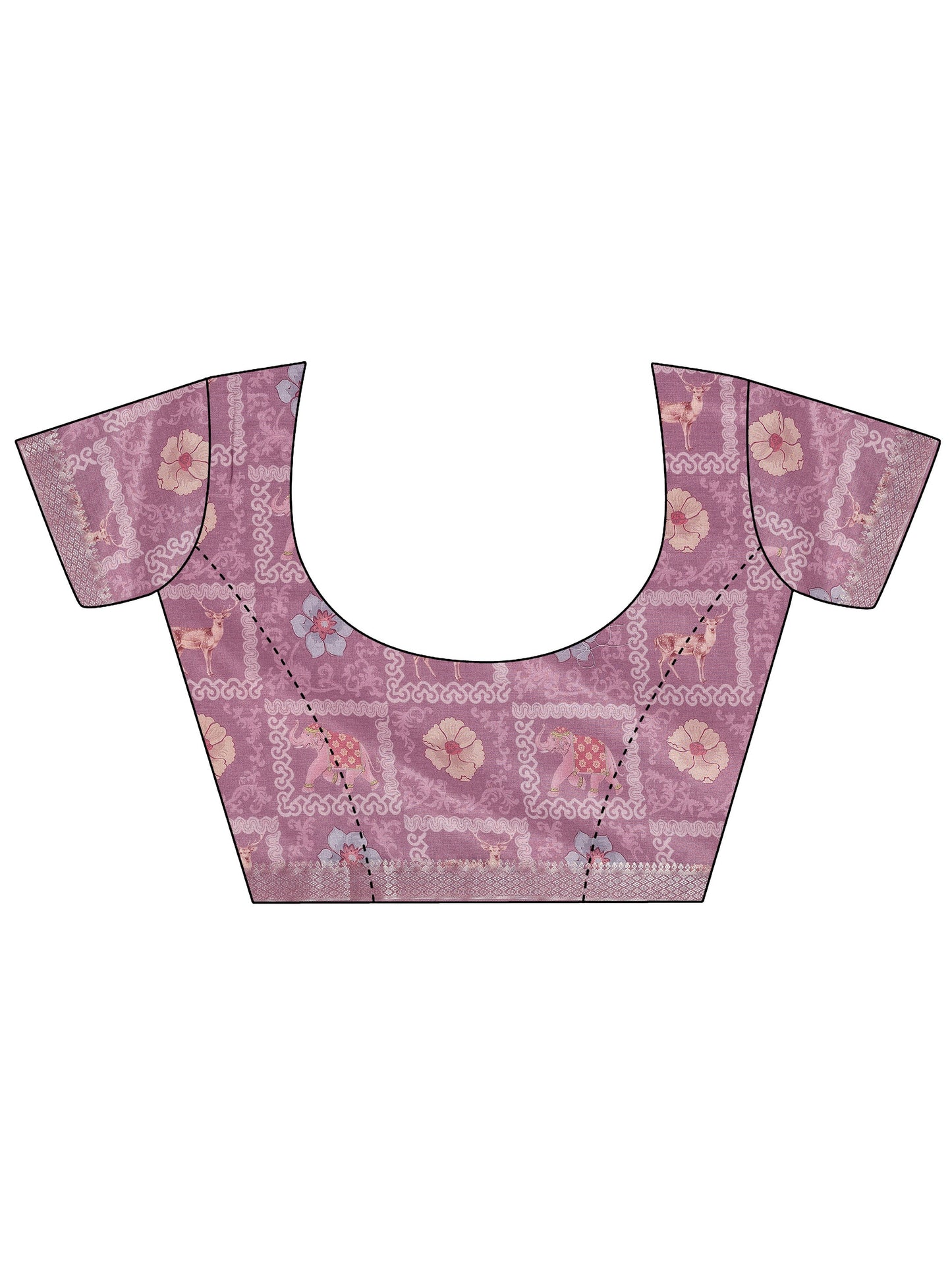 Mauve Printed Silk Blend Saree With Unstitched Blouse Piece