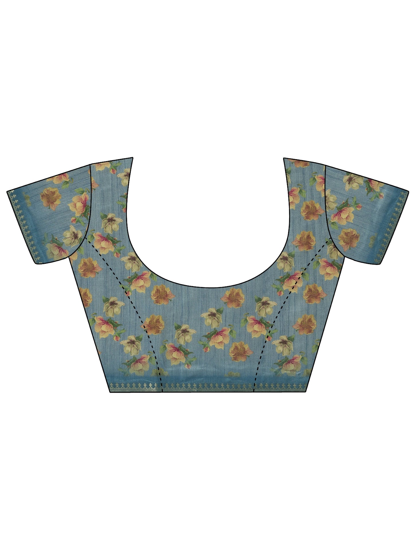 Blue Printed Silk Blend Saree With Unstitched Blouse Piece