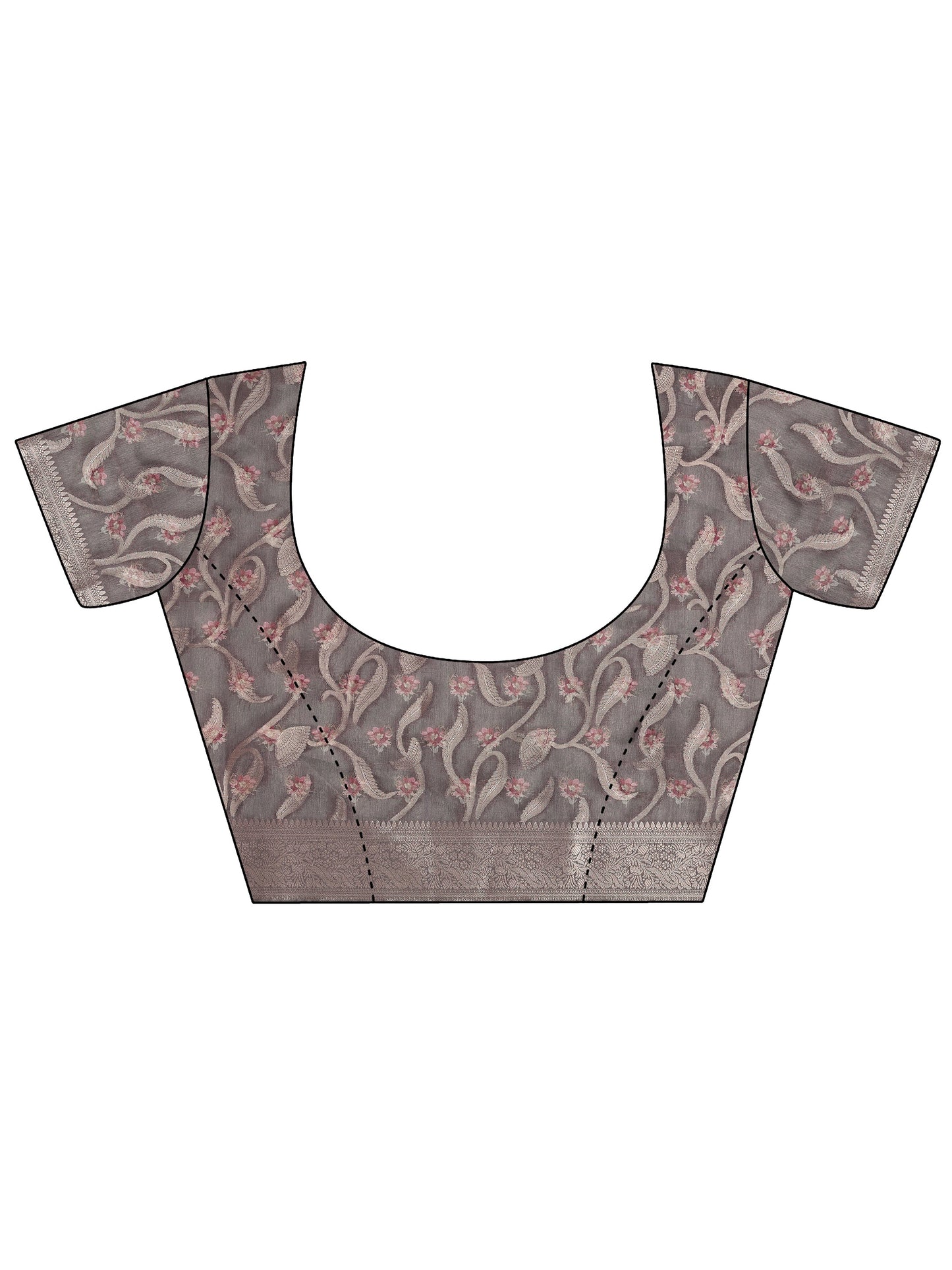 Grey Printed Silk Blend Saree With Unstitched Blouse Piece