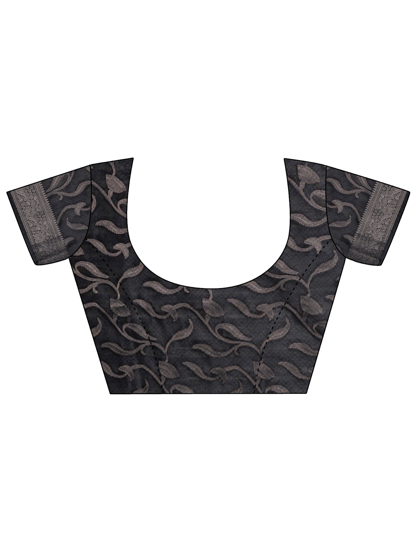 Navy Blue Printed Silk Blend Saree With Unstitched Blouse Piece