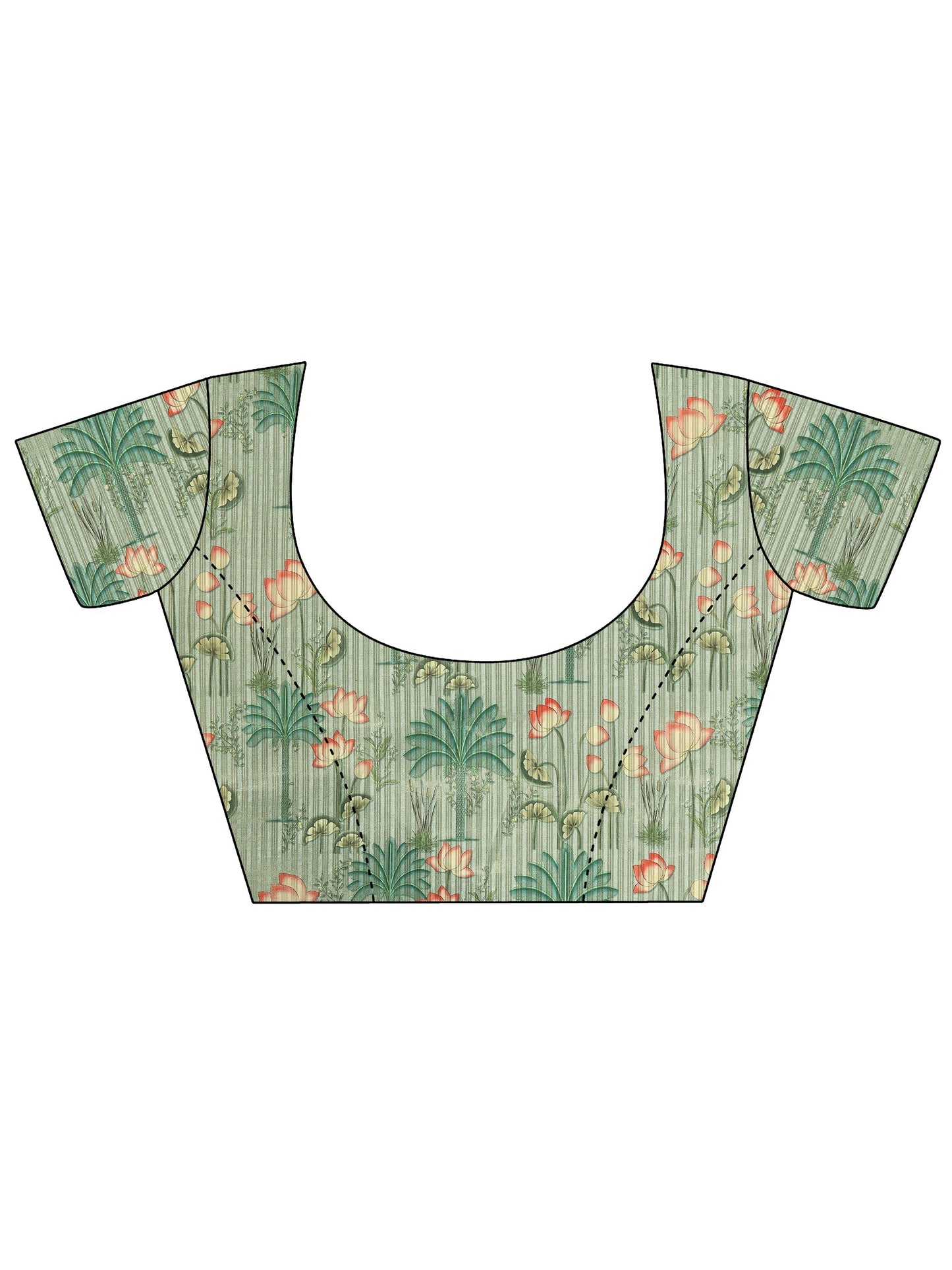 Green Printed Silk Blend Saree With Unstitched Blouse Piece