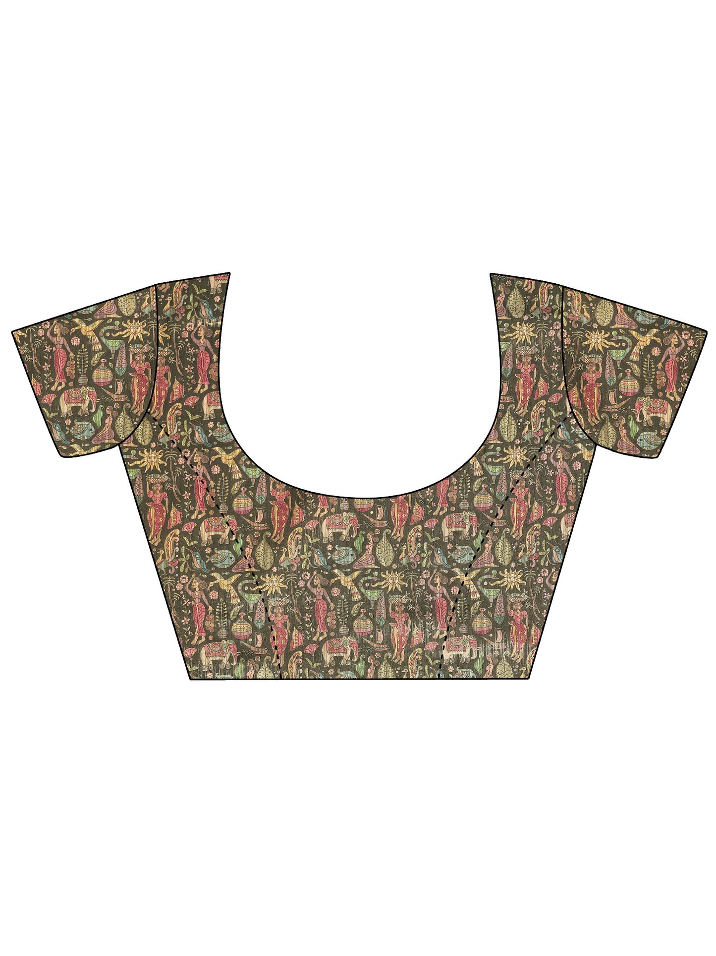 Grey Printed Silk Blend Saree With Unstitched Blouse Piece