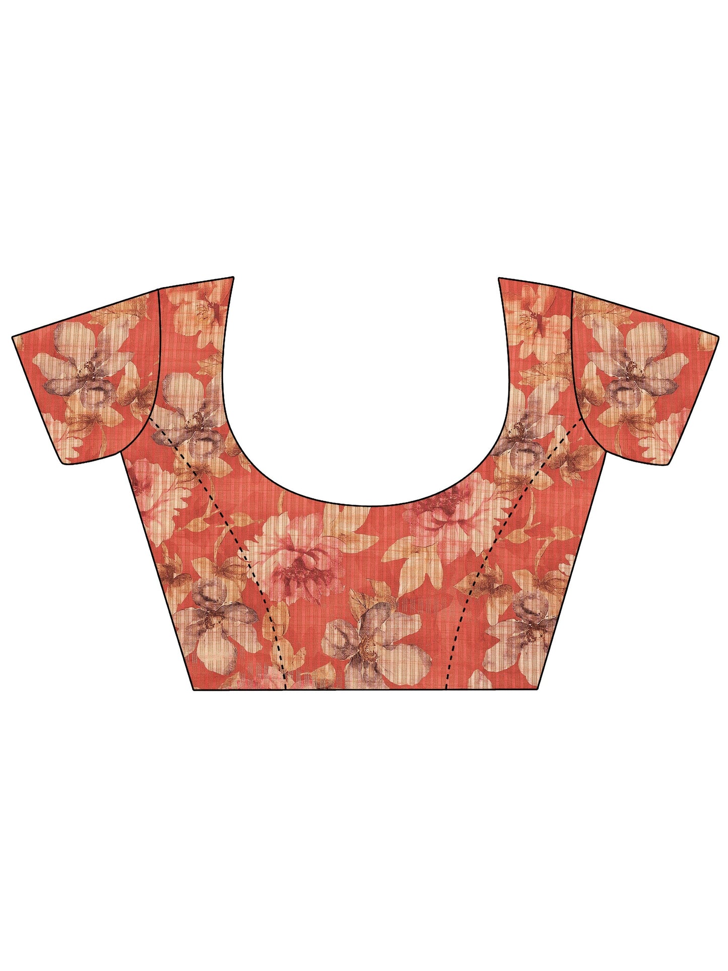 Orange Printed Silk Blend Saree With Unstitched Blouse Piece