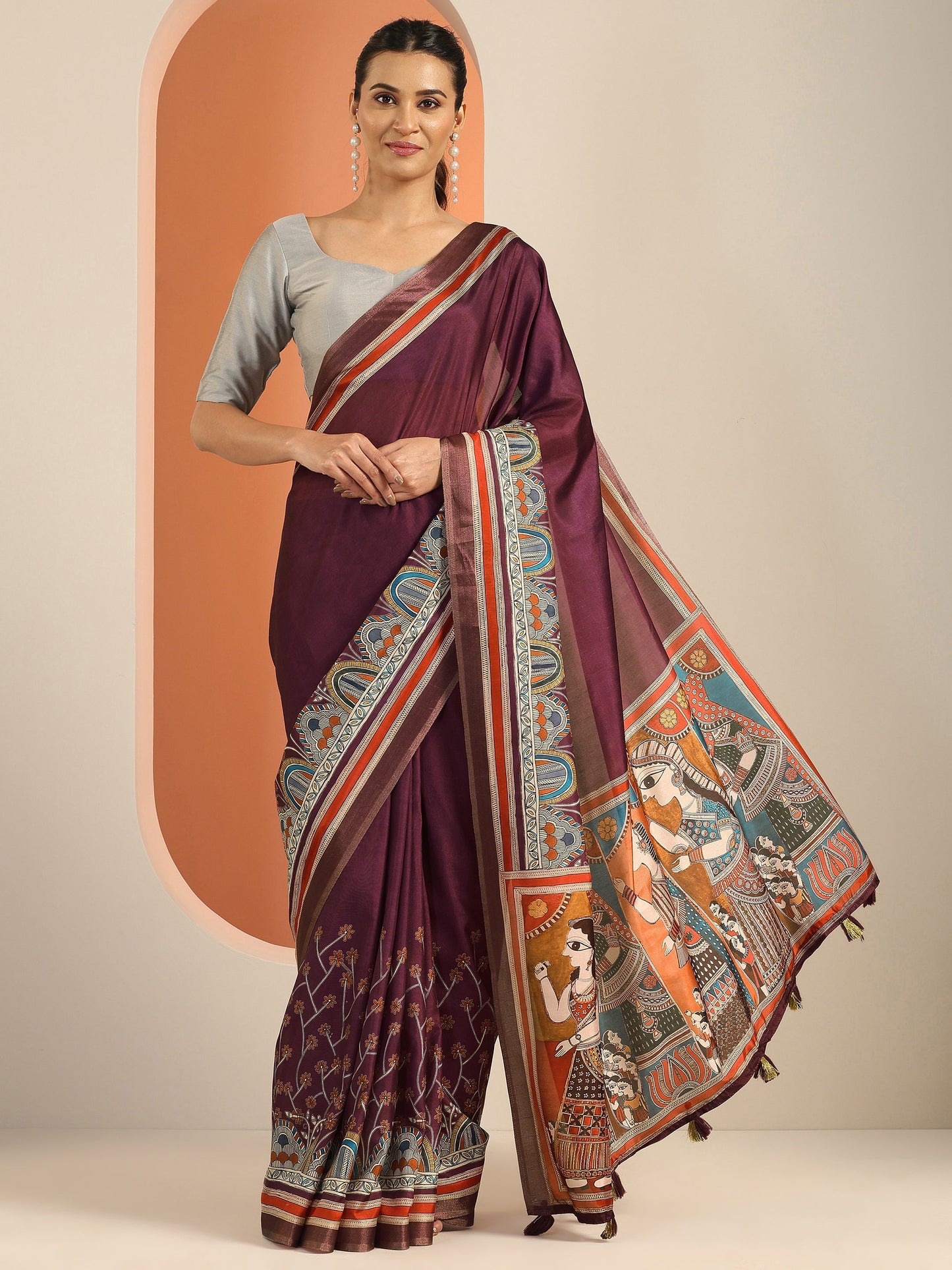 Burgundy Solid Silk Blend Saree With Unstitched Blouse Piece