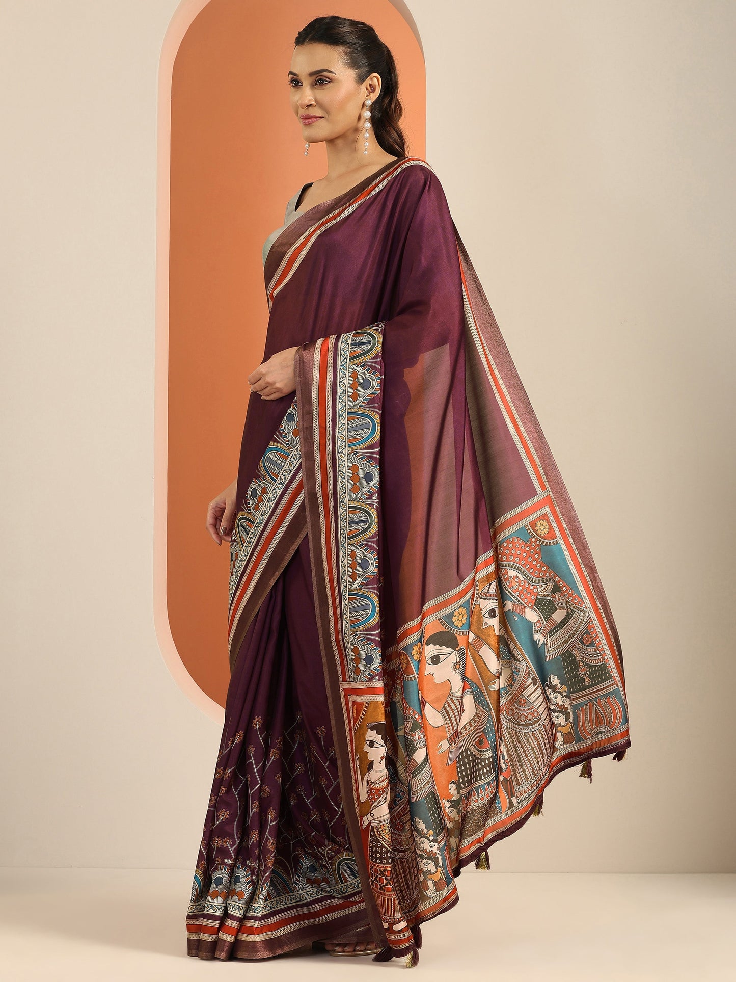 Burgundy Solid Silk Blend Saree With Unstitched Blouse Piece