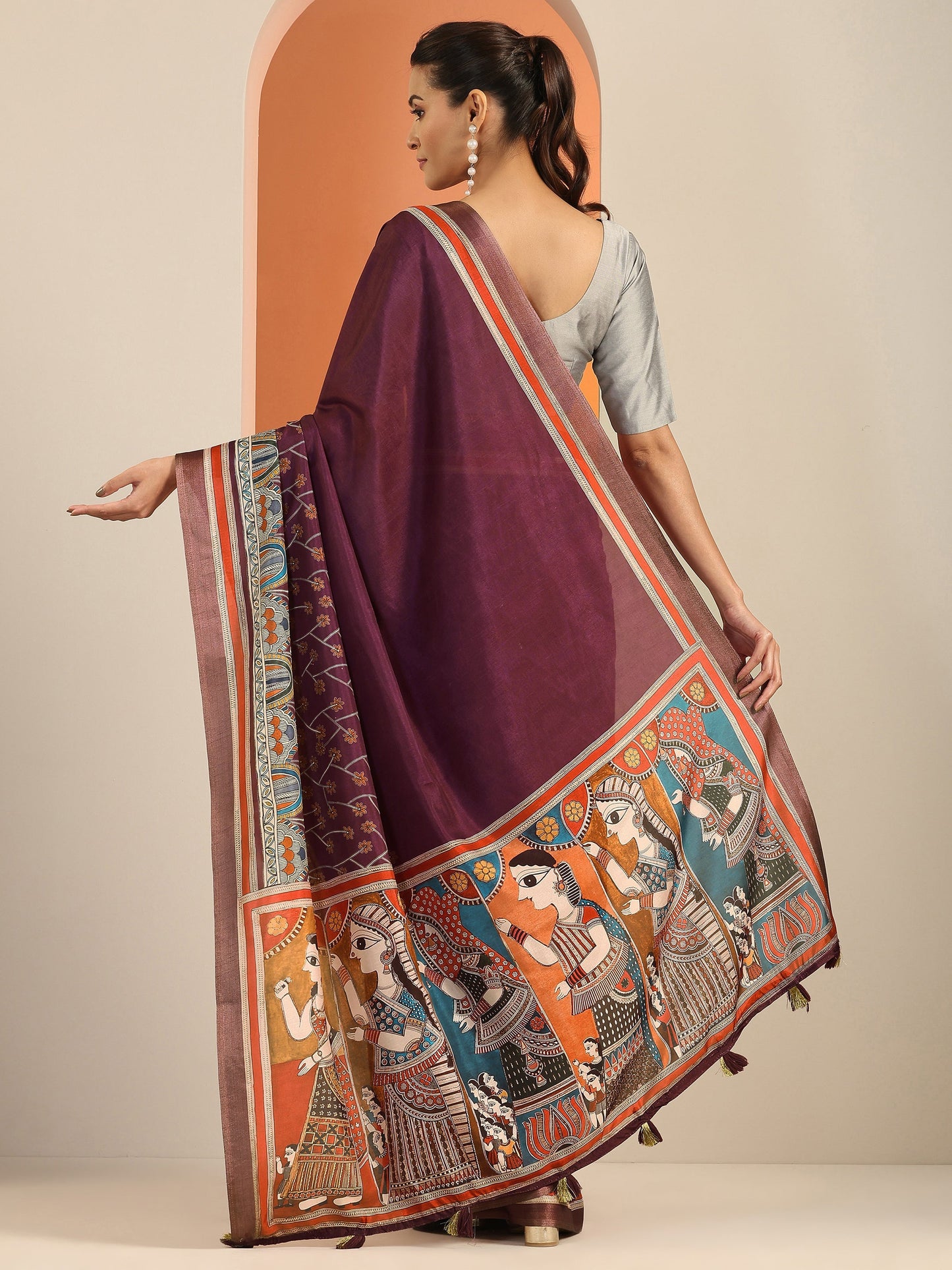 Burgundy Solid Silk Blend Saree With Unstitched Blouse Piece