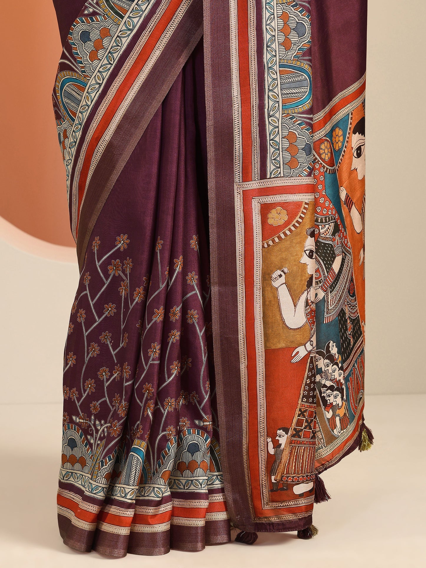 Burgundy Solid Silk Blend Saree With Unstitched Blouse Piece