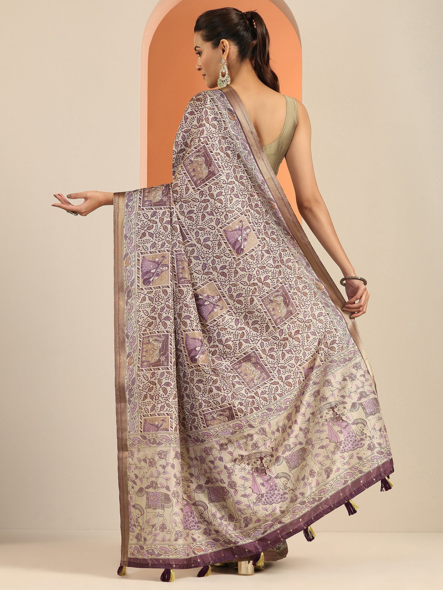 Mauve Printed Silk Blend Saree With Unstitched Blouse Piece