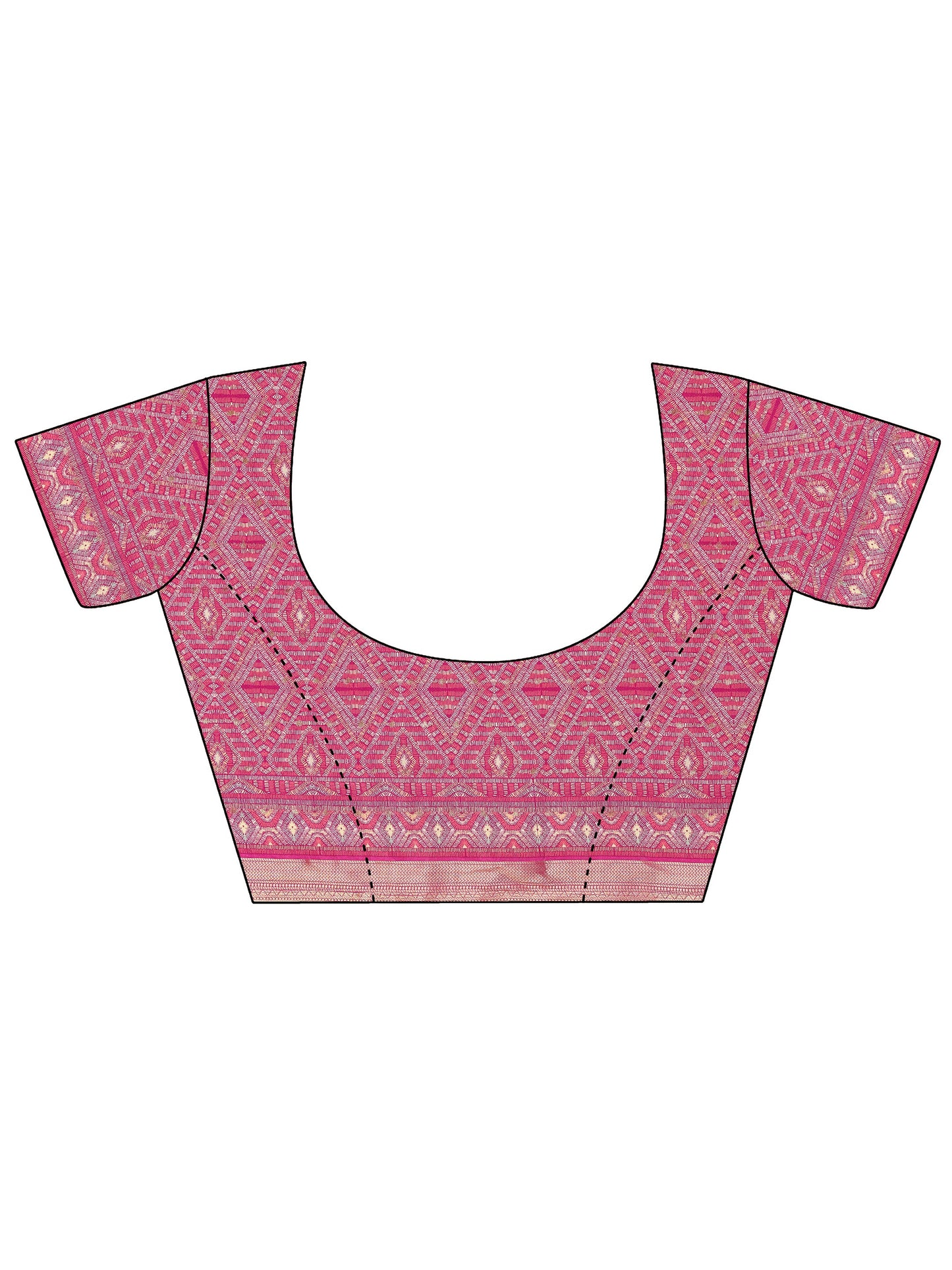 Pink Printed Silk Blend Saree With Unstitched Blouse Piece