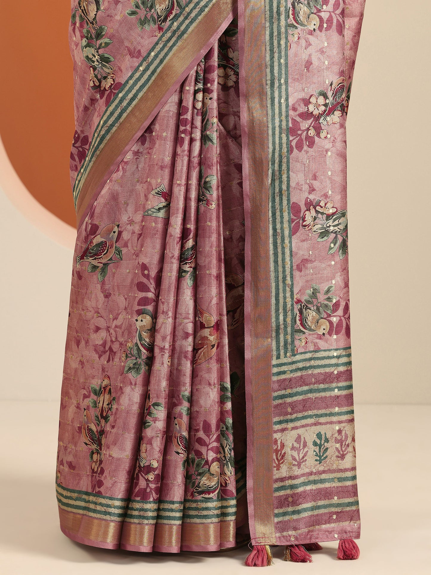 Purple Printed Silk Blend Saree With Unstitched Blouse Piece