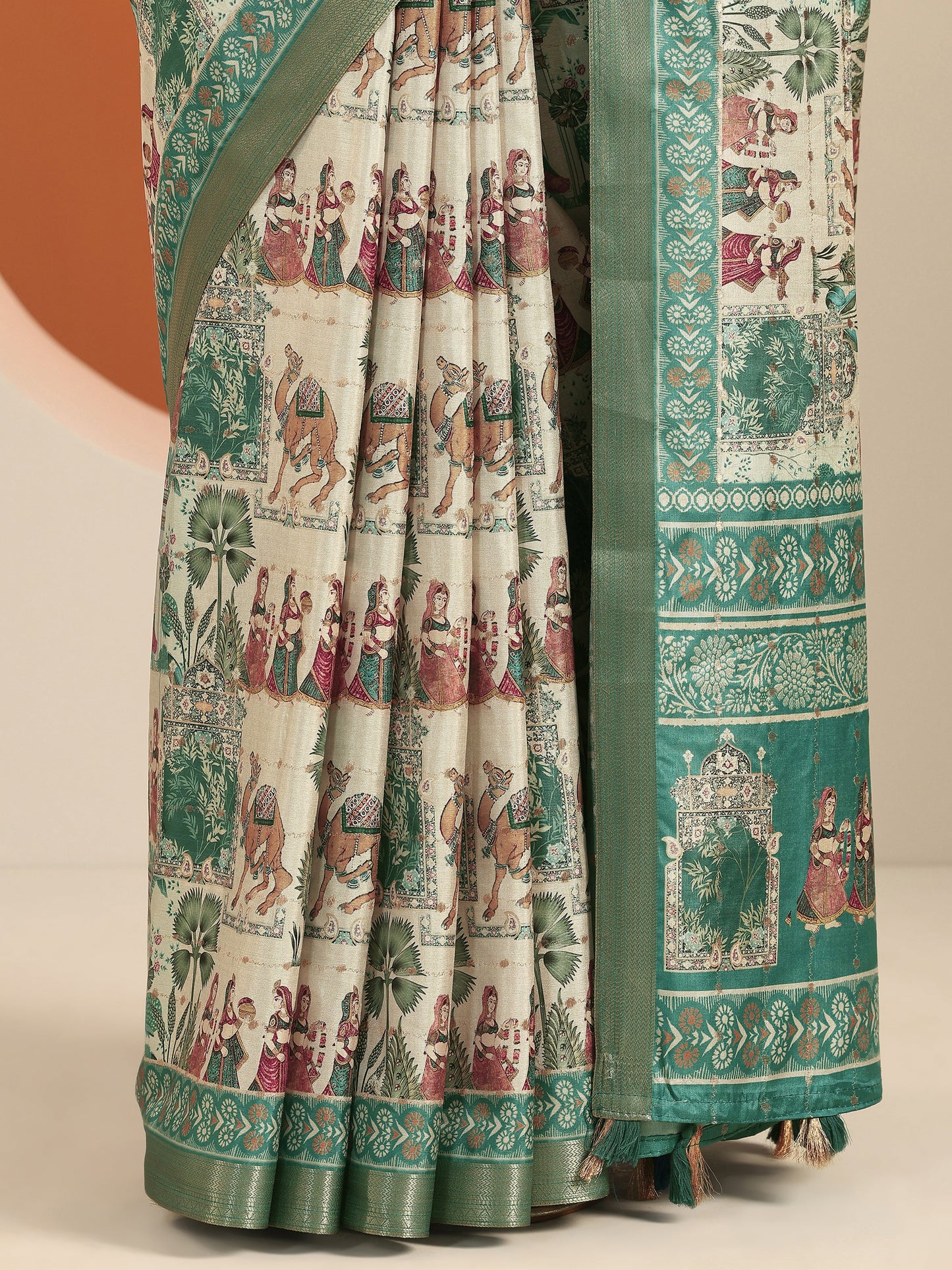 Blue Kalamkari Printed Silk Blend Saree With Unstitched Blouse Piece