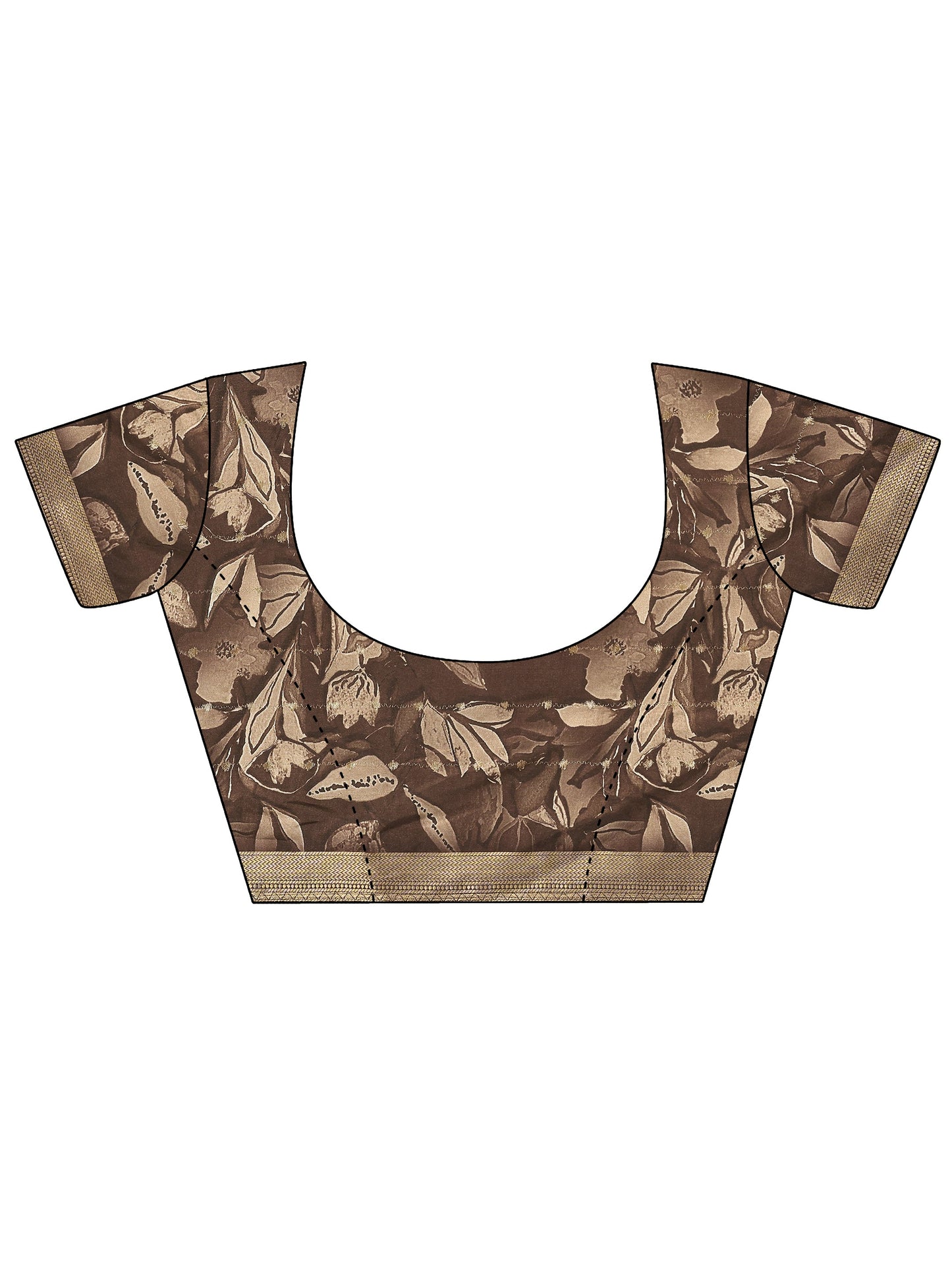 Brown Printed Silk Blend Saree With Unstitched Blouse Piece