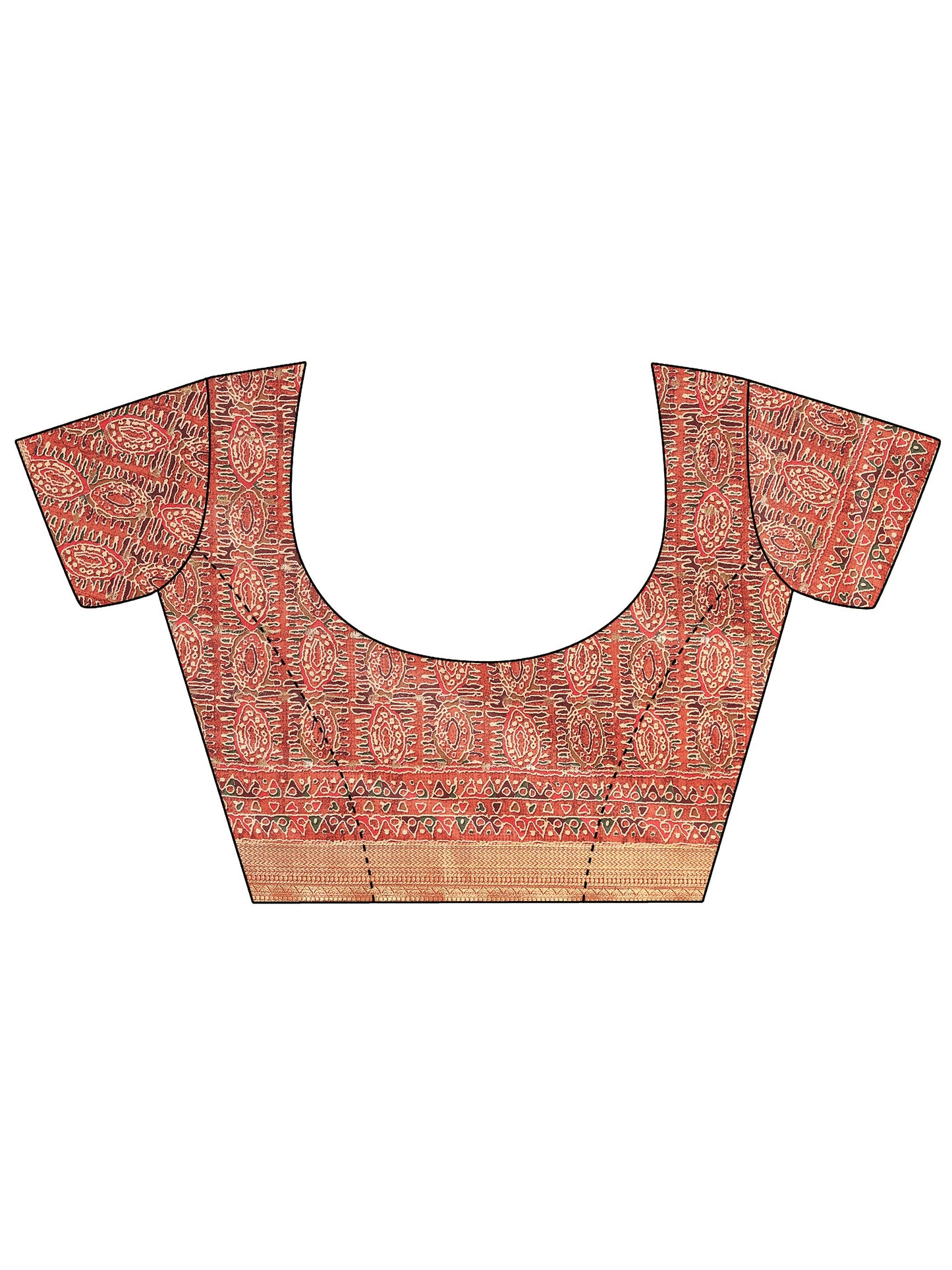 Orange Printed Silk Blend Saree With Unstitched Blouse Piece