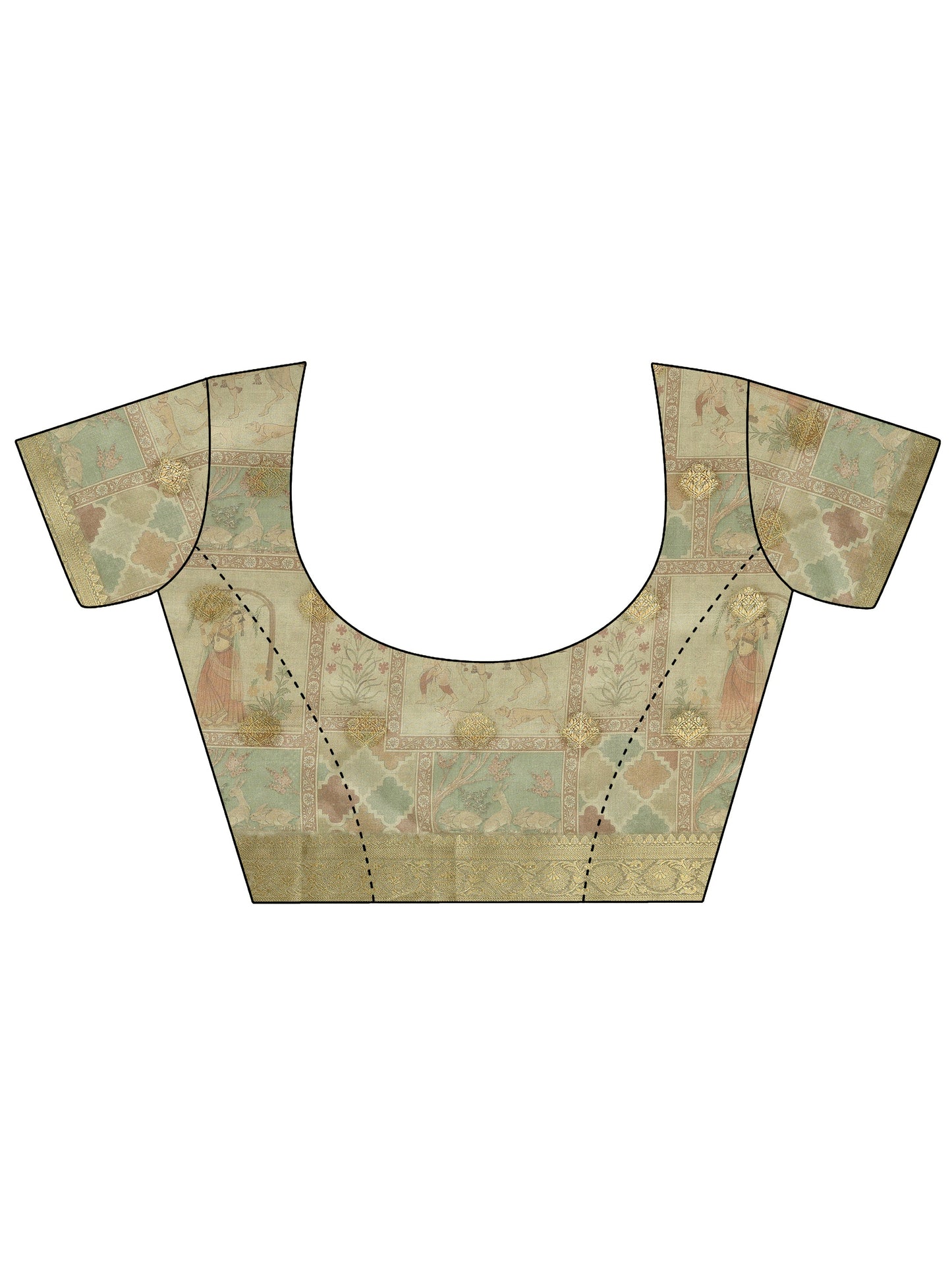 Multi Kalamkari Printed Silk Blend Saree With Unstitched Blouse Piece