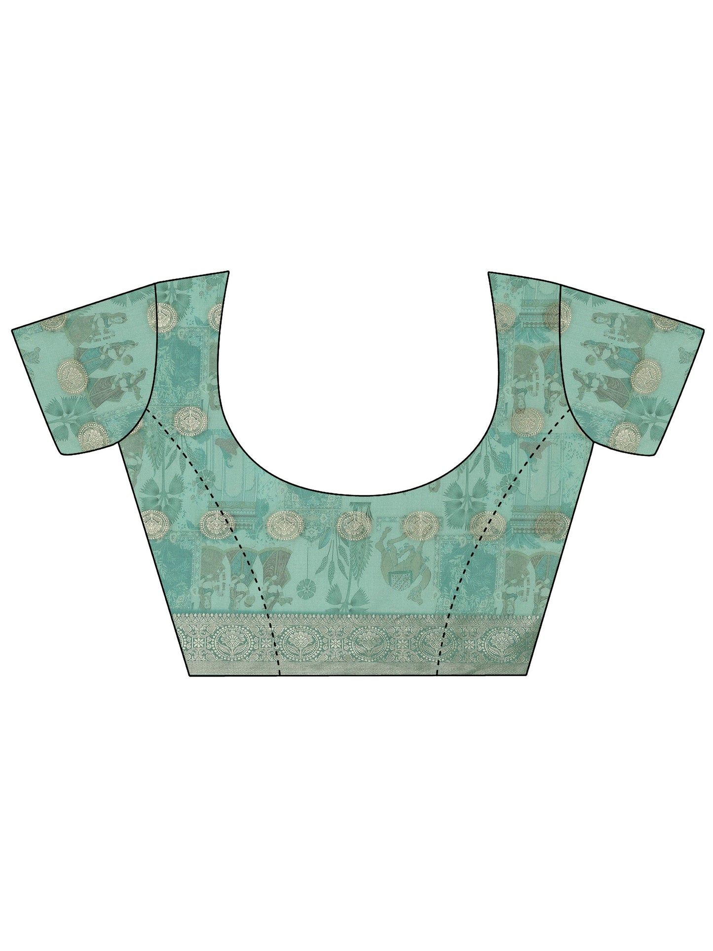 Turquoise blue Printed Silk Blend Saree With Unstitched Blouse Piece