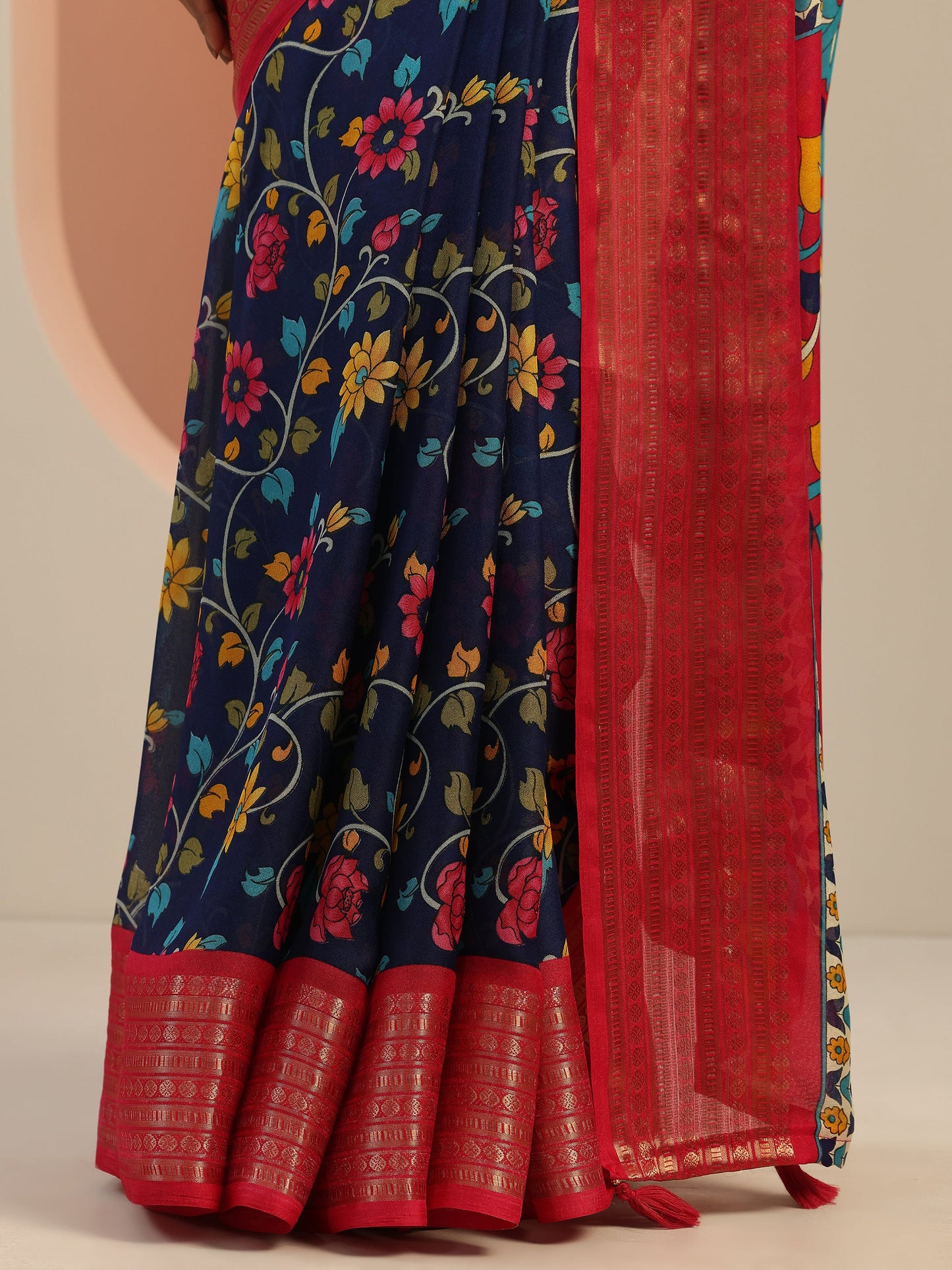 Blue Printed Georgette Saree With Unstitched Blouse Piece