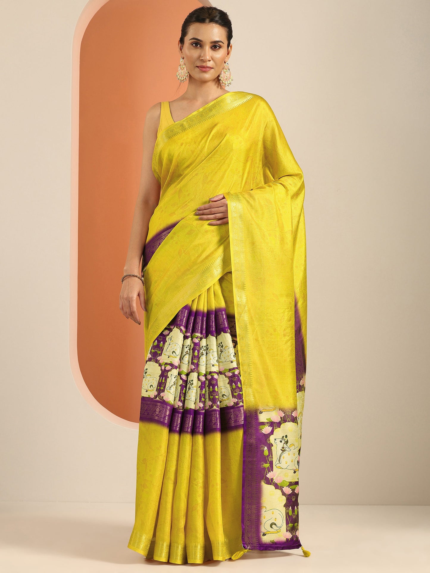 Yellow Printed Georgette Saree With Unstitched Blouse Piece