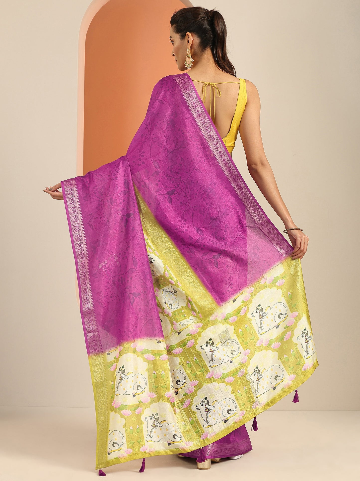 Purple Kalamkari Printed Georgette Saree With Unstitched Blouse Piece