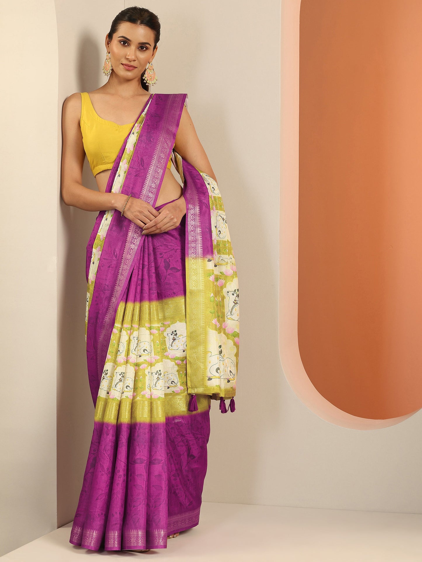 Purple Kalamkari Printed Georgette Saree With Unstitched Blouse Piece