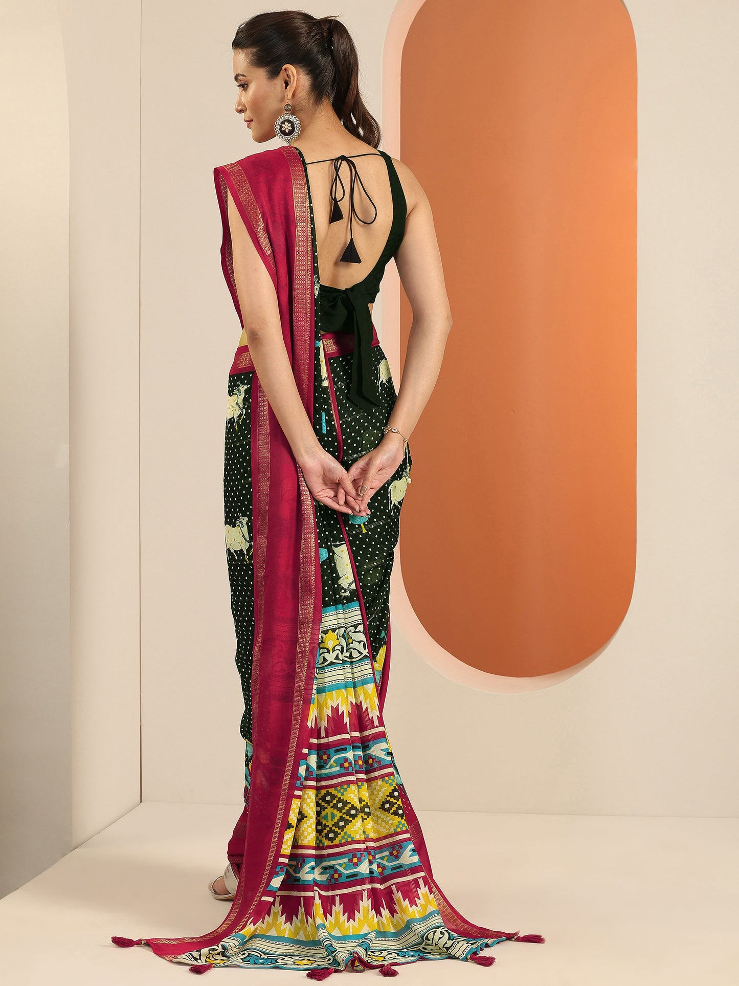 Black Kalamkari Printed Georgette Saree With Unstitched Blouse Piece