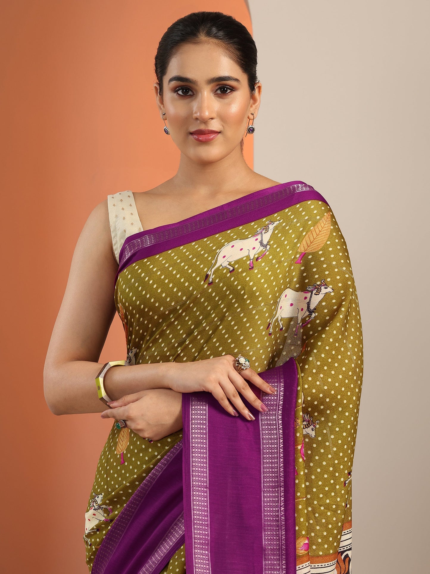 Green Printed Georgette Saree With Unstitched Blouse Piece