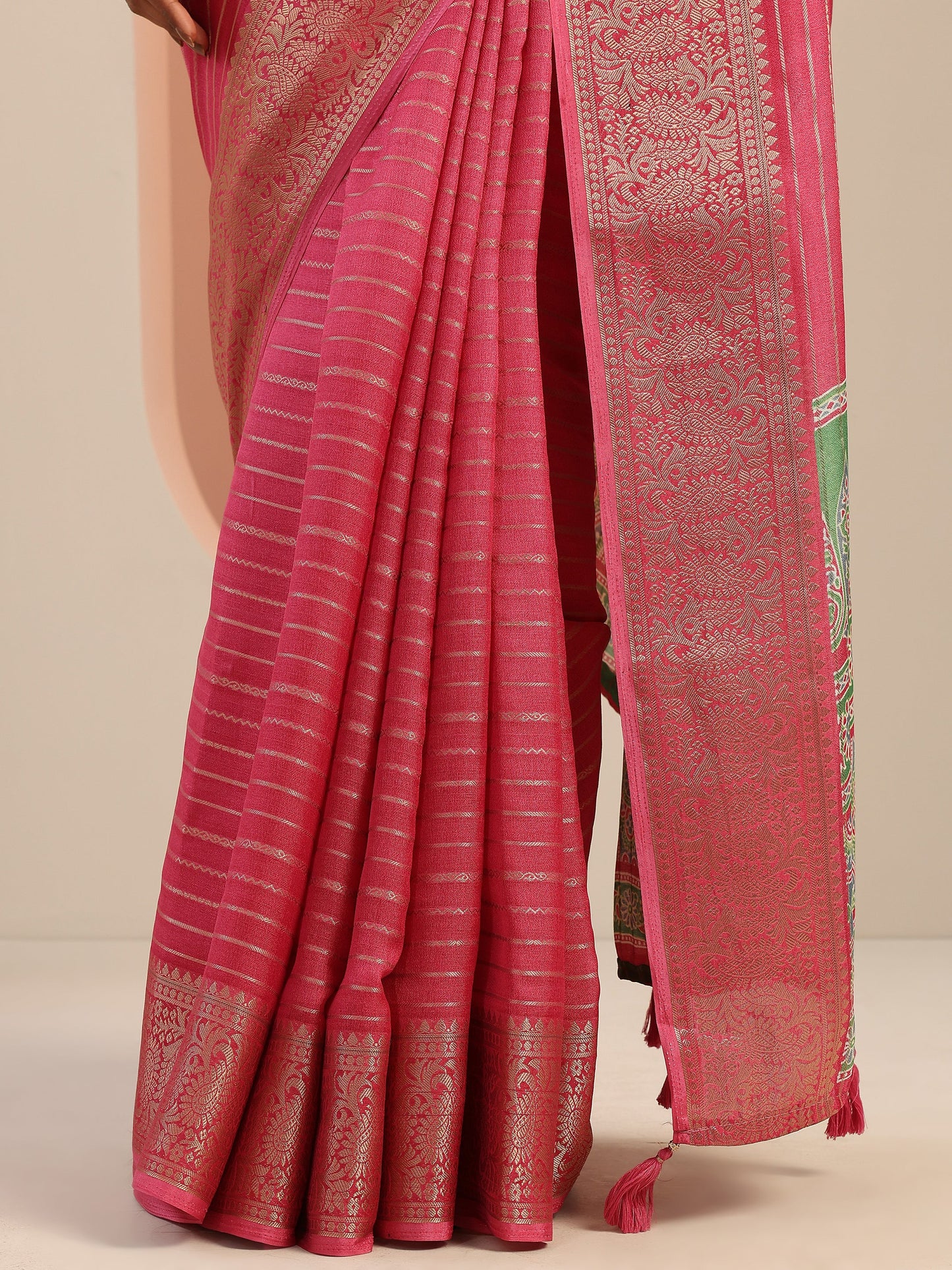 Pink Woven Design Georgette Saree With Unstitched Blouse Piece