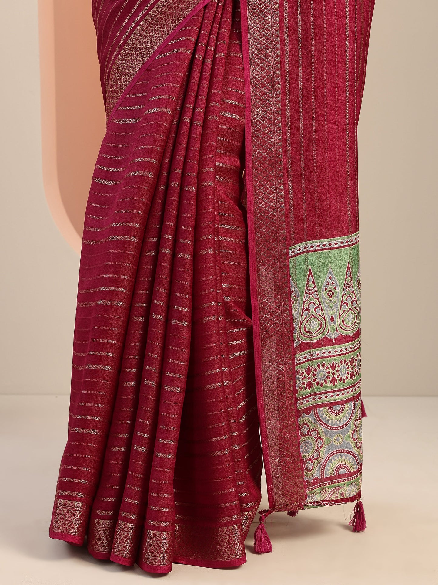Burgundy Woven Design Georgette Saree With Unstitched Blouse Piece