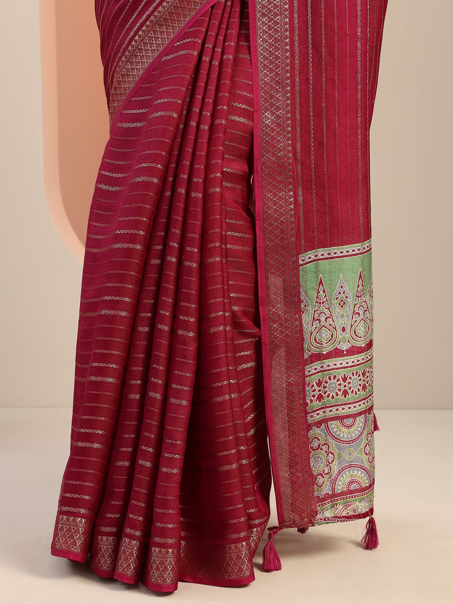 Burgundy Woven Design Georgette Saree With Unstitched Blouse Piece
