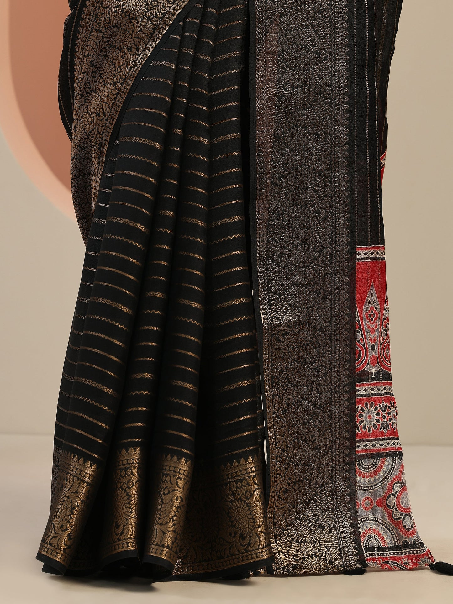 Black Woven Design Georgette Saree With Unstitched Blouse Piece