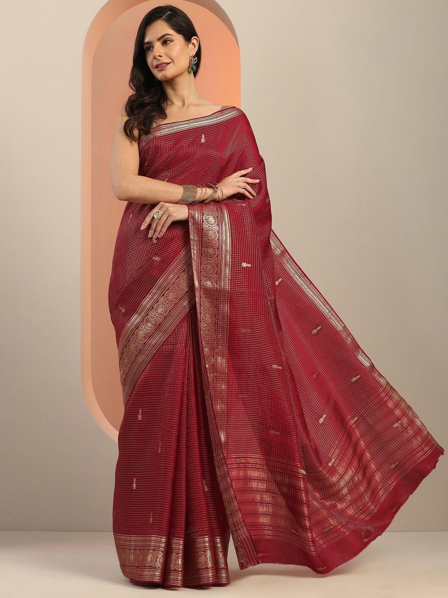 Maroon Woven Design Silk Blend Saree With Unstitched Blouse Piece